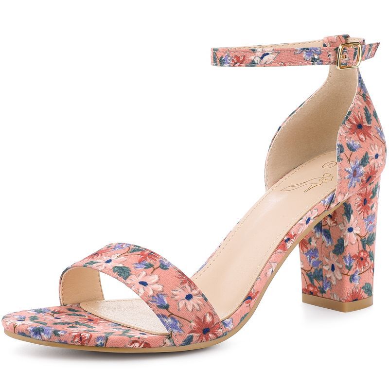 Perphy Women's Floral Open Toe Ankle Strap Chunky Heels Sandals | Target