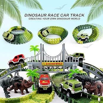 Dinosaur Toys for Kids 3-5, Create A Dino World with Bendable Flexible Racetrack Cars and Dinosau... | Amazon (US)