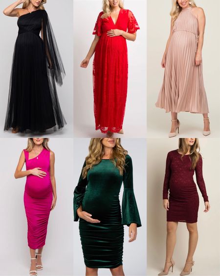 Maternity dresses that are great for the holidays and wedding guest dresses. More formal dressy looks that are flattering, bump friendly, come in plenty of color options, and are currently on sale. 

#LTKwedding #LTKbump #LTKHoliday