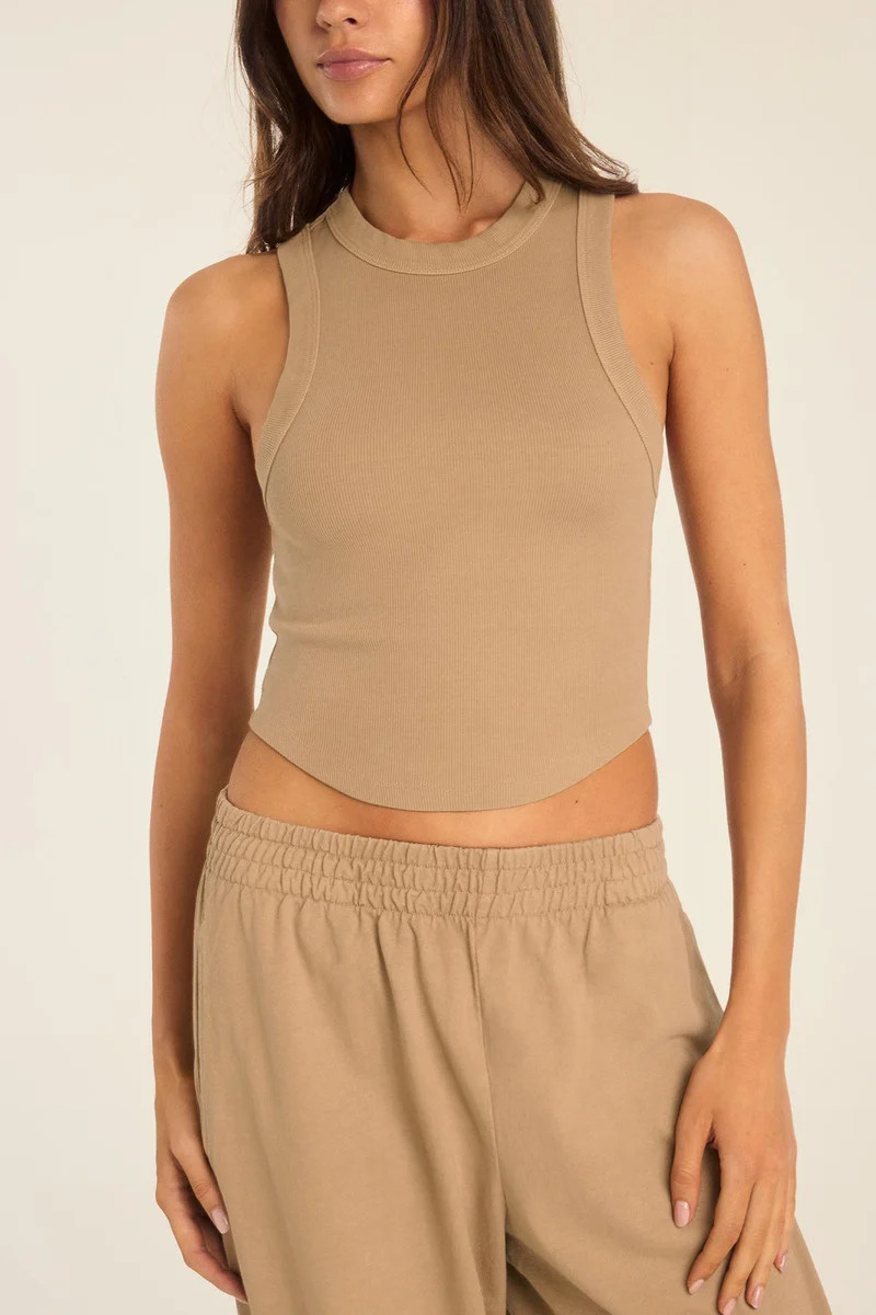 Daybreak Essential Crop Tank - Latte Cotton Rib | Vitamin A