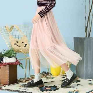 Tulle Overlay Midi Skirt | YesStyle Global