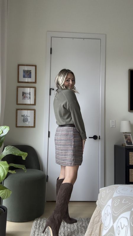 Modern preppy outfit — Everlane polo sweater (linked similar), Old Navy plaid skirt (under $50 + on sale!), and my favorite new western-inspired knee boots. Use code JSTURDY20 for 20% off! 

#LTKshoecrush #LTKworkwear #LTKSeasonal
