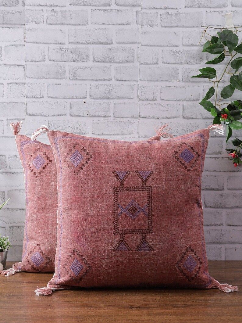Pink Color Cactus Silk Inspired 20 X 20 Handmade Linen Cushion | Etsy | Etsy (US)