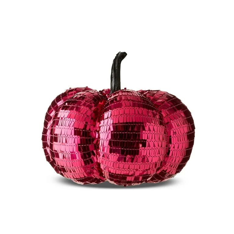 Halloween Pink Sequin Pumpkin Decoration, 6.5 in H, by Way To Celebrate - Walmart.com | Walmart (US)