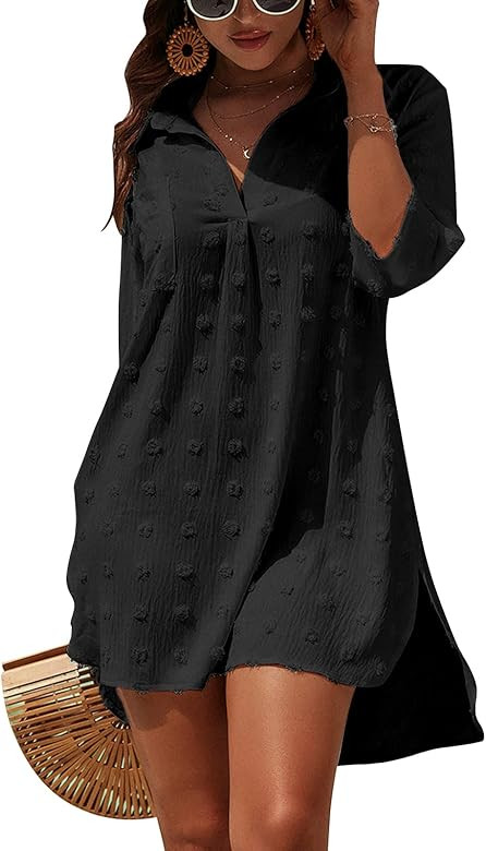 Blooming Jelly Womens Swimsuit Coverups White Chiffon Bikini Swimwear Beach Cover Up Dress Shirt | Amazon (US)