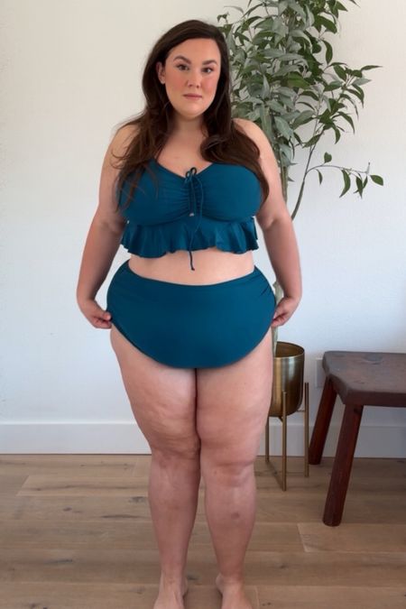 Two piece swimsuit I’m wearing size 20 plus in blue green I love the adjustable straps and tie at the bust. I love the high waist bottoms with the ruching 

High waist swim bottoms
Plus size two piece swimsuit
Plus size bikini
Plus size tankini 
Plus size bathing suit 


#LTKplussize #LTKswim #LTKfindsunder50