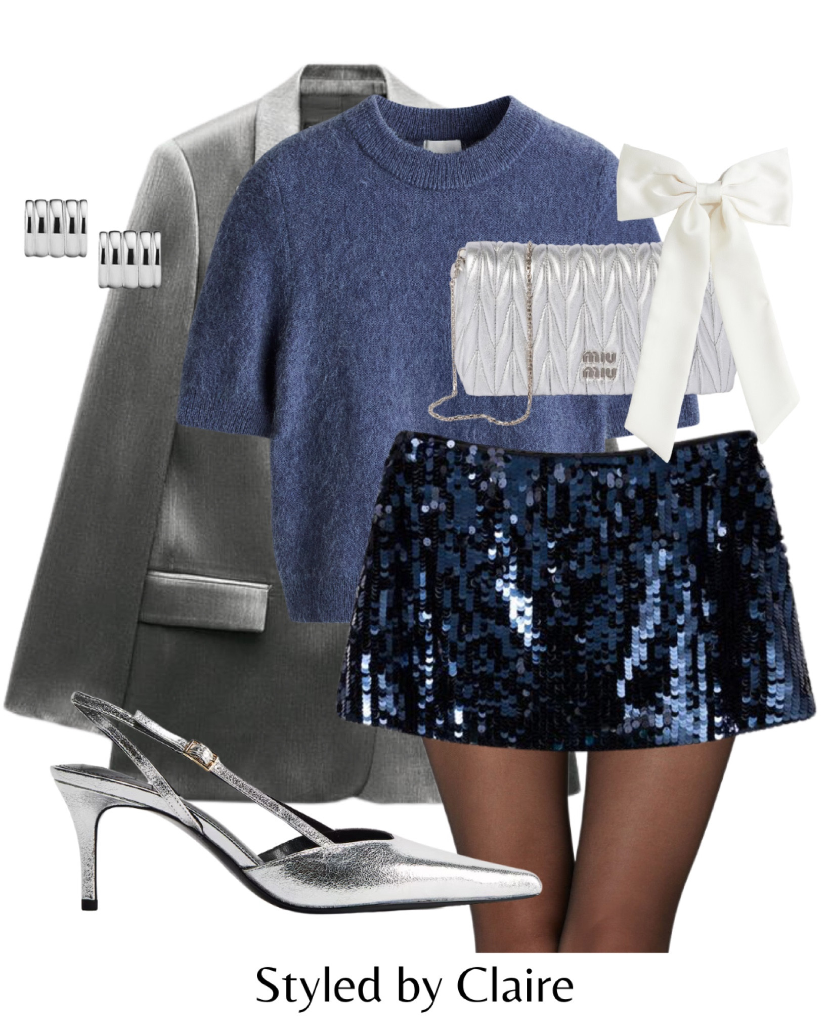 Christmas Eve Dinner & Drinks🪩
Tags: shimmery oversized silver blazer mohair knit top H&M sequin skirt baby mini heels bow miu miu bag earrings fashion festive party inspo outfit ideas night out new year chic women’s special occasion style

#LTKpartywear #LTKstyletip #LTKshoes