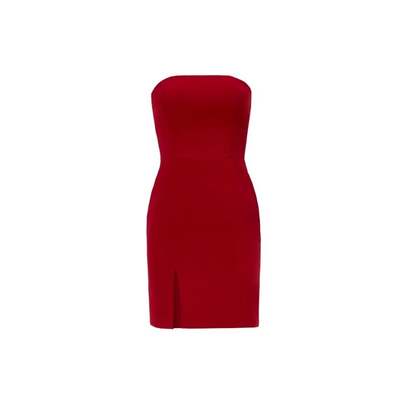 Eva Red Wine Strapless Front Slit Corset Mini Dress | Wolf & Badger (US)