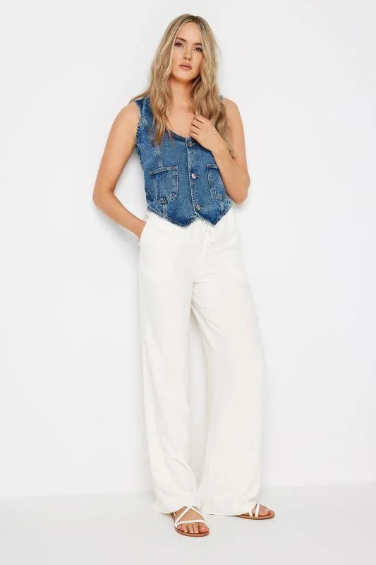LTS Tall White Linen Tie Waist Wide Leg Trousers | Long Tall Sally