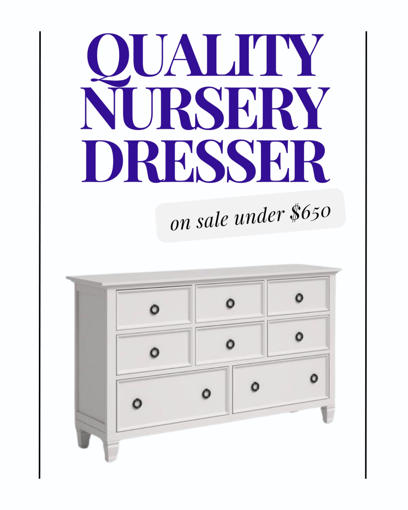 Found the perfect 8 drawer white dresser for a nursery or kids room and it’s on sale for $649! Wayfair even offers FREE white glove delivery so no assembling needed mamas! 👏🏻 The hardware it comes with are great already but I swapped out knobs with gold drawer pulls to match our nursery aesthetic. 

 #boynursery #girlnursery #nurseryfurniture #bedroomfurniture #salealert 

#LTKKids #LTKBump #LTKBaby