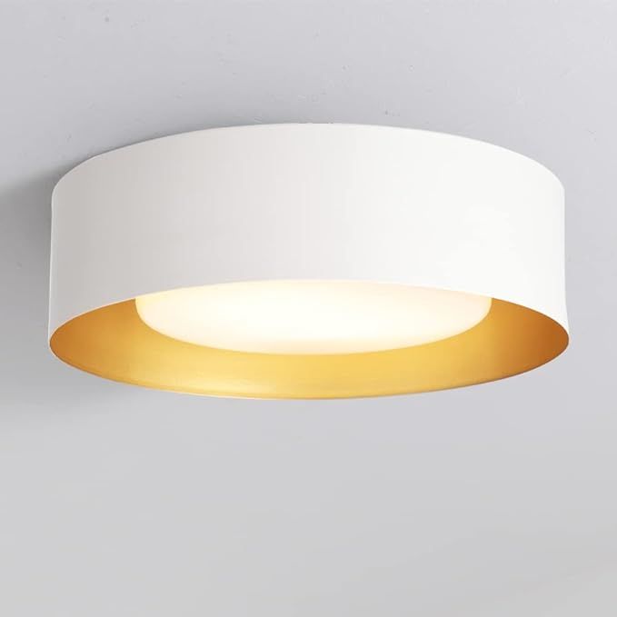 Modern Flush Mount Ceiling Light,Minimalist Close to Ceiling Lighting Fixture,White and Gold Flus... | Amazon (US)