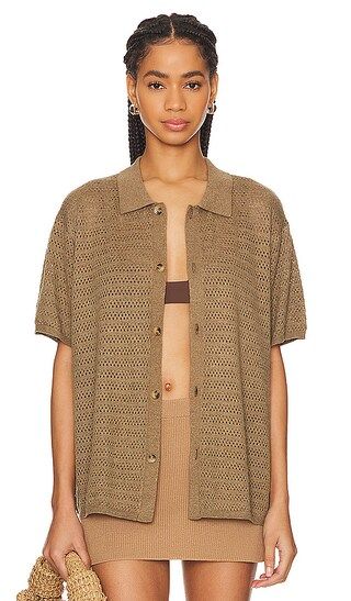 Open Knit Short Sleeve Shirt in Taupe | Revolve Clothing (Global)