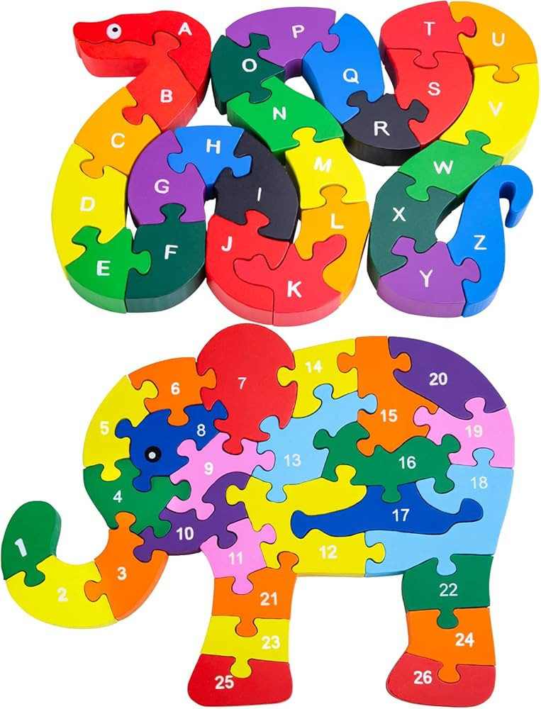 3 Otters 2PCS Animal Wooden Puzzle Alphabet Jigsaw Puzzle, Wooden Snake Elephant Letters Numbers ... | Amazon (US)