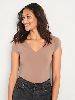Fitted Short-Sleeve V-Neck Bodysuit for Women | Old Navy (US)