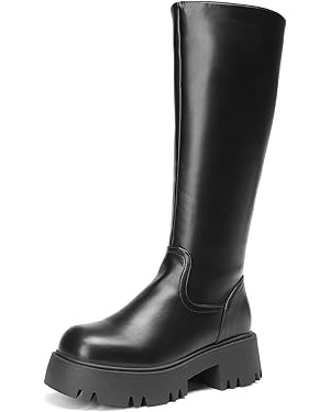 DREAM PAIRS Knee High Boots, Comfortable Chunky Platform Round-Toe Side Zip Boots for Women | Amazon (US)