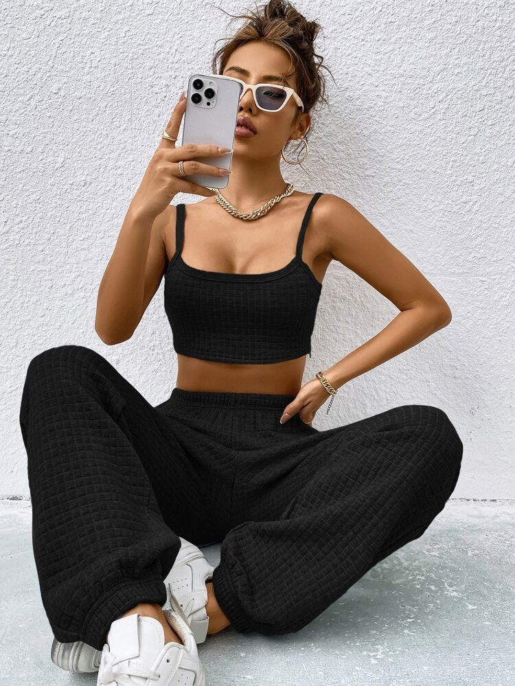 SHEIN EZwear Crop Cami Top & Sweatpants | SHEIN