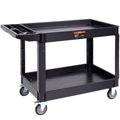 VEVOR Utility Service Cart, 2 Shelf 550LBS Heavy Duty Plastic Rolling Utility Cart with 360° Swivel Wheels (2 with Brakes) | Target