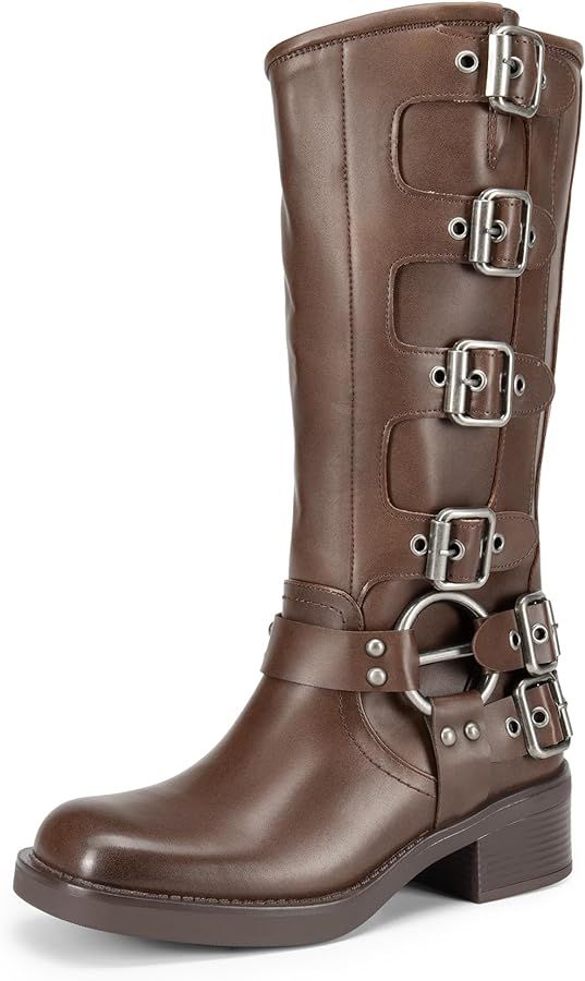 DREAM PAIRS Women's Knee High Riding Boots Slip On Motorcycle Boots Square Toe Chunky Heel Fashio... | Amazon (US)