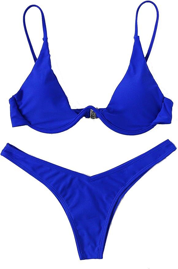 Verdusa Women's Sexy Triangle Bathing Two Pieces Swimsuit Bikini Set | Amazon (US)