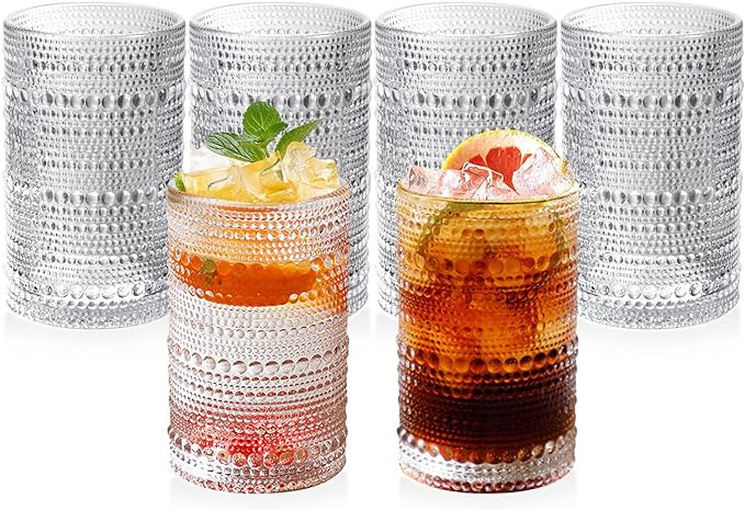 Hobnail Glasses Set of 6 Highball Vintage Drinking Glasses 13OZ Clear Embossed Vintage Glassware ... | Amazon (US)