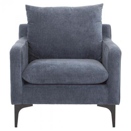Dyna Modern Classic Blue Upholstered Black Metal Base Occasional Chair | Kathy Kuo Home