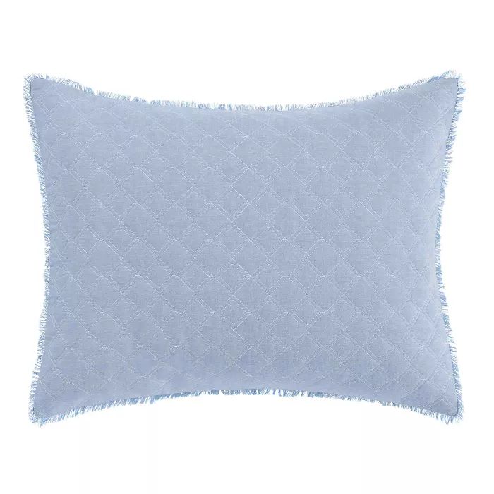 16x20 Mila Quilted Chambray Throw Pillow Blue - Laura Ashley | Target