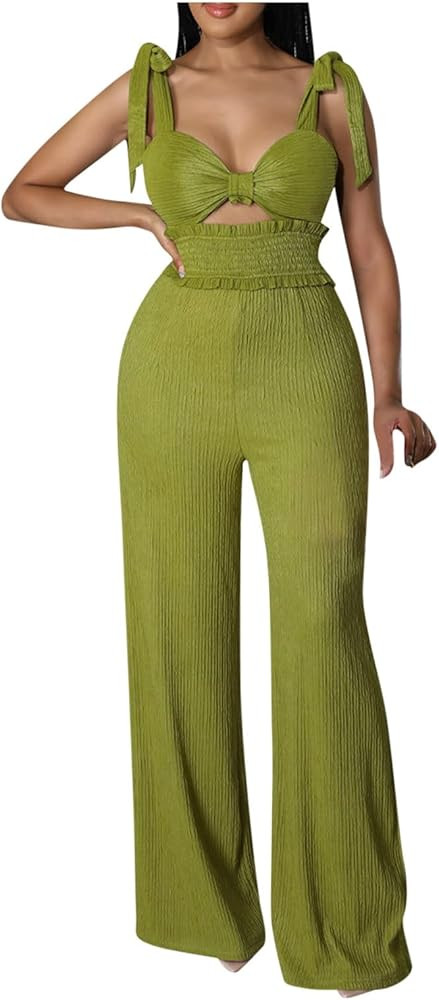 One Piece Jumpsuits for Women Summer Sexy Sleeveless Casual Chiffon Overalls Pleated Wide Leg Rom... | Amazon (US)