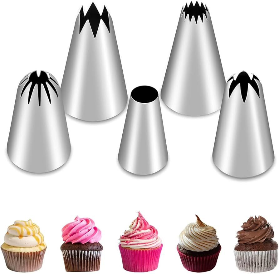 5Pcs Large Piping Tips Set, Stainless Steel Frosting Tips, Cake Decorating Tips for Cupcakes Cake... | Amazon (US)