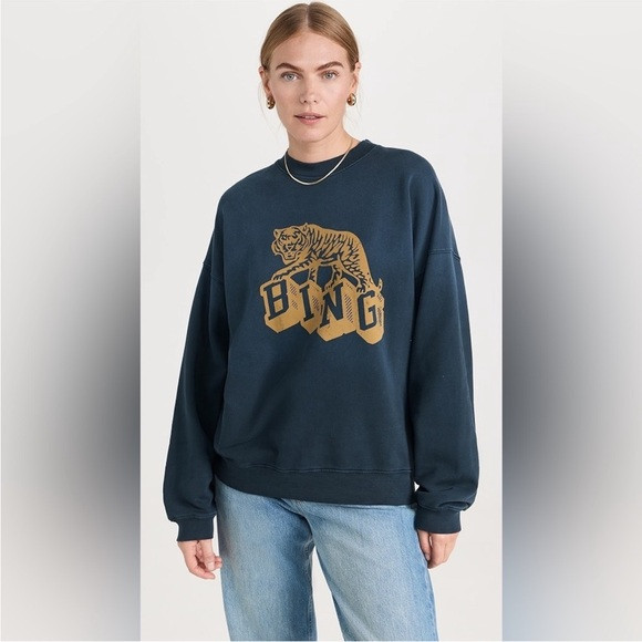 Anine Bing Harvey Crewneck Retro Tiger Washed Faded Navy | Poshmark