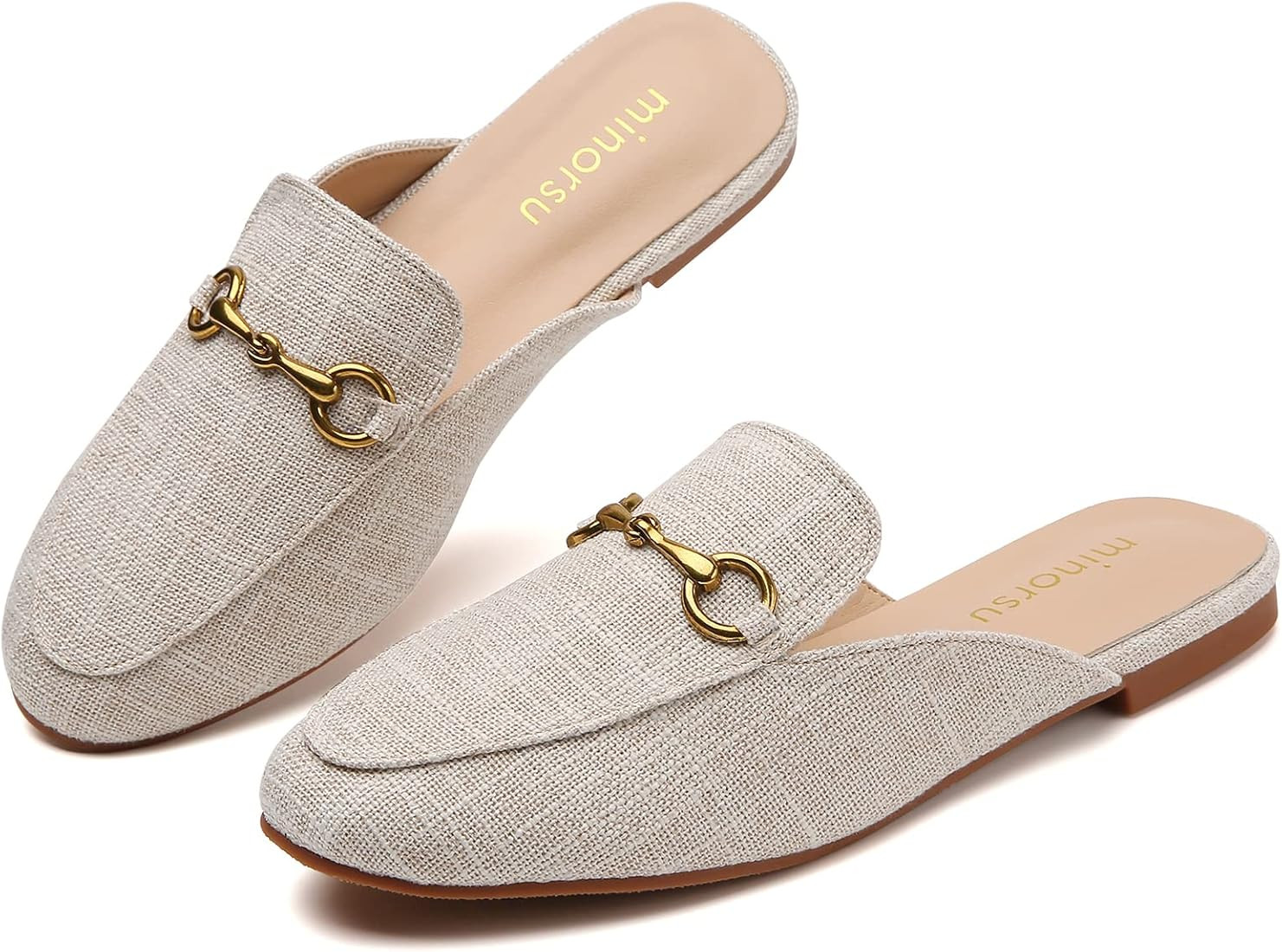 Minorsu Buckle Mules for Women Round Toe Backless Flat Mules Slides Mules Shoes Ladies Slip-on Loafe | Amazon (US)