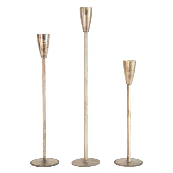 Tirana Brunos Metal Taper Holders, Antique Gold Finish, Set Of 3 | Wayfair North America