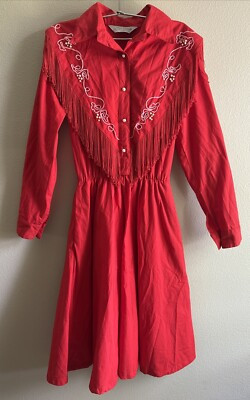 VTG Red Western Dress Lila Suilty Fringe Embroidered Fits Small Med Beaded Rodeo | eBay US