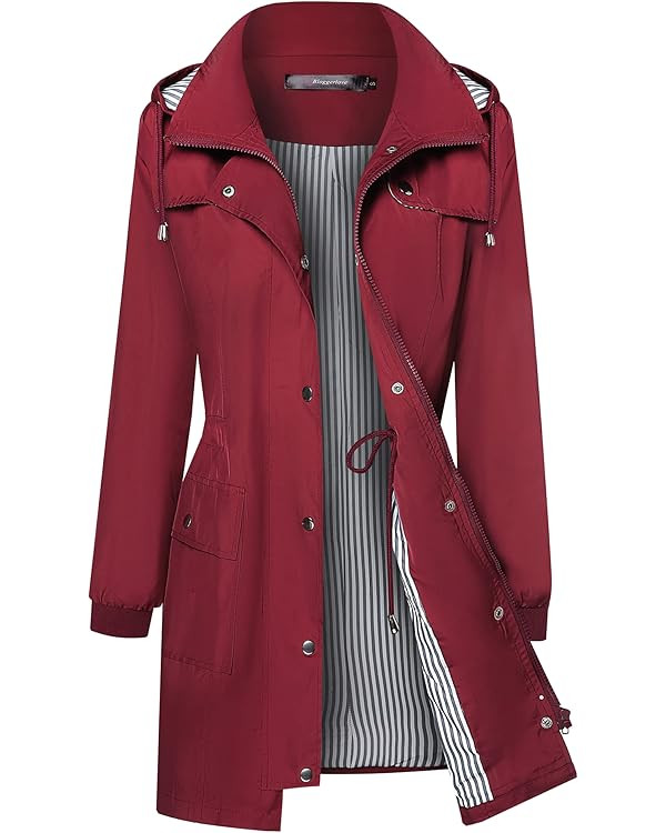 Bloggerlove Women's Raincoats Windbreaker Rain Jacket Waterproof Lightweight Outdoor Hooded Trenc... | Amazon (US)