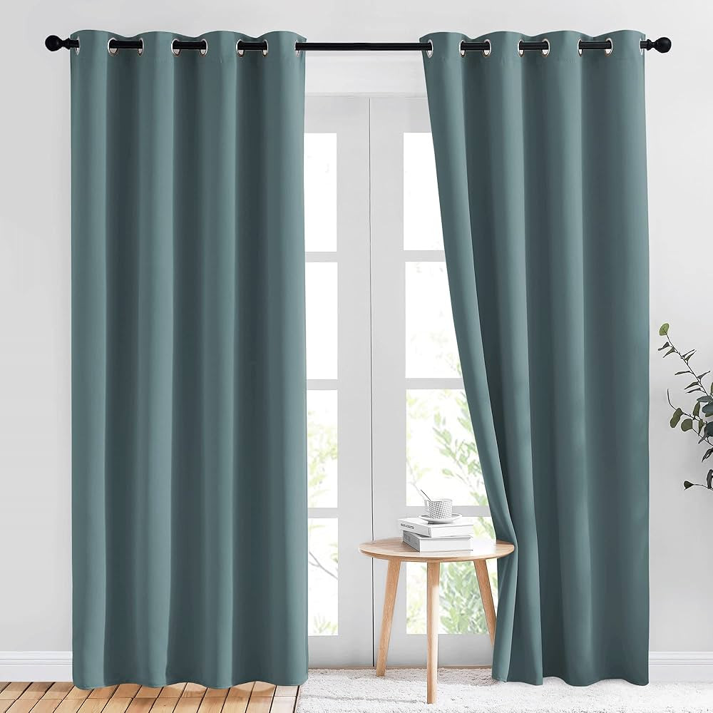 NICETOWN Blackout Greyish Blue Curtains & Drapes for Living Room - Thermal Insulated Solid Gromme... | Amazon (US)