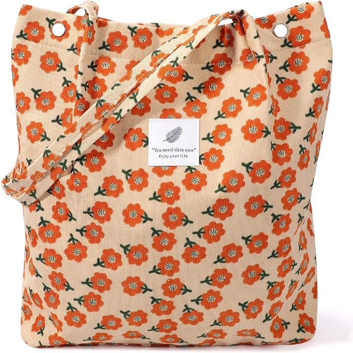 LHMTQVK Corduroy Tote Bags for Women, Large Capacity Tote Purse Reusable Grocery Shoulder Bag wit... | Amazon (US)