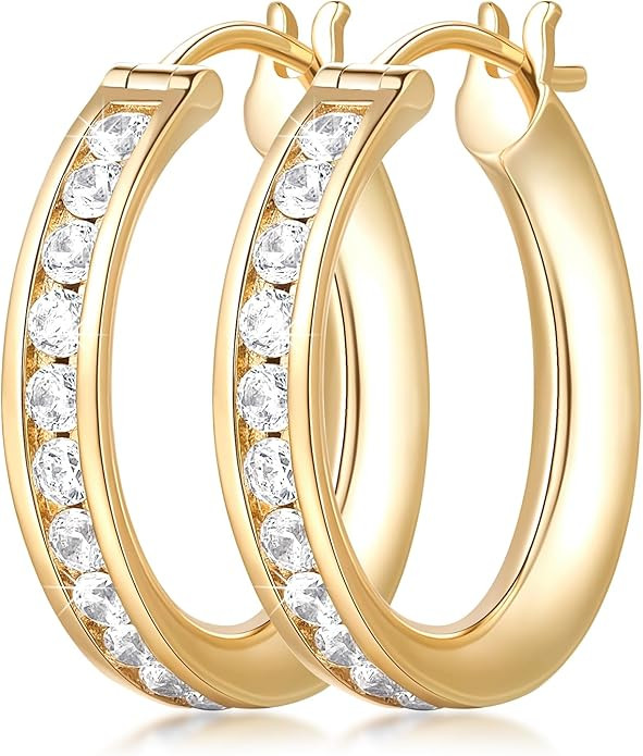 Gold Hoop Earrings 14K Gold Hoop Earrings for Women Comfortable Womens Earring Radiant Cubic Zirc... | Amazon (US)
