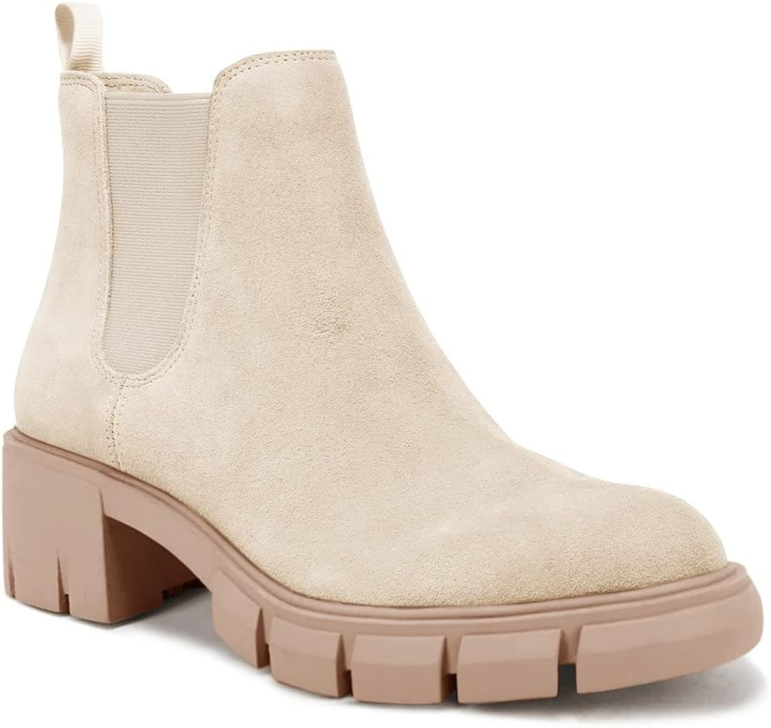 Amazon.com | Women’s Chelsea Boots Fashion Platform Chunky Block Heels Slip On Combat Ankle Boo... | Amazon (US)