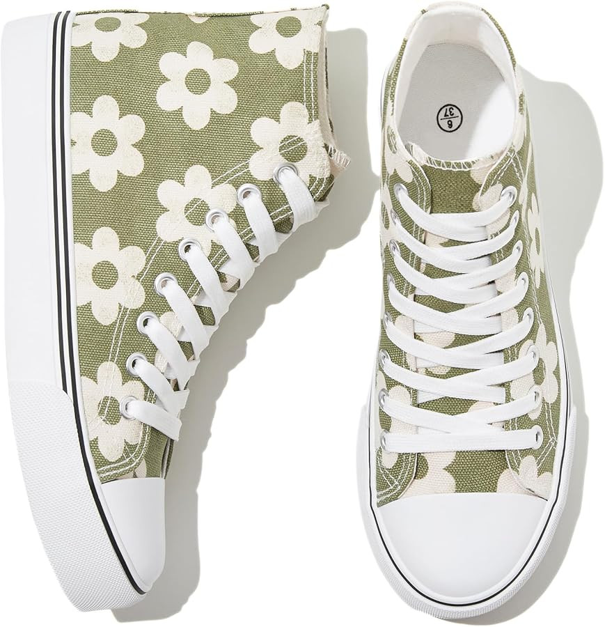 kufeiti Women's High Top Canvas Sneakers Canvas Shoes Lace up White Black Sneakers Casual Walking... | Amazon (US)