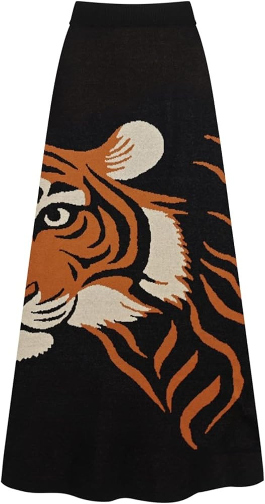 OXKnit Knittd Midi Skirts for Women, 1960s Mod Style Casual Retro Tiger Pattern High Waist A Line... | Amazon (US)