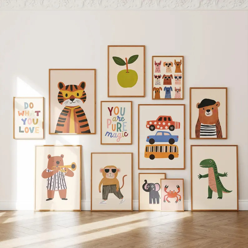 200 Kids Wall Art Prints – Nursery Digital Download, Playroom Animal Posters, Baby Room Decor, ... | Etsy (US)
