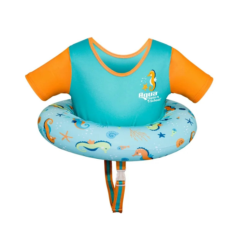 Swim School Inflatable Tot Trainer Pool Float, Adjustable Strap, Orange and Teal Sea Friends, Age... | Walmart (US)