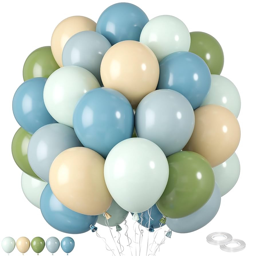 60 Pcs 12 Inch Avocado Green & Sea Blue Retro Balloons for Birthday, Baby Shower, Graduation & En... | Amazon (US)