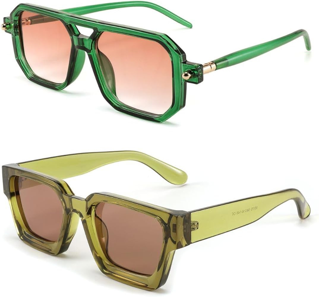 FEISEDY Vintage Square 70s Flat Aviator Sunglasses and Retro 90s Square Sunglasses for Women Men | Amazon (US)