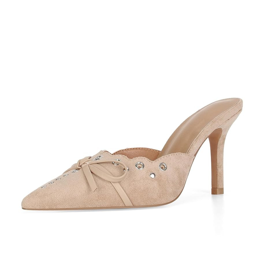 DOEYG Women Pointed Toe Bow Heels Mules Slip on Stiletto Heels Sandals Dress Party Wedding Studde... | Amazon (US)