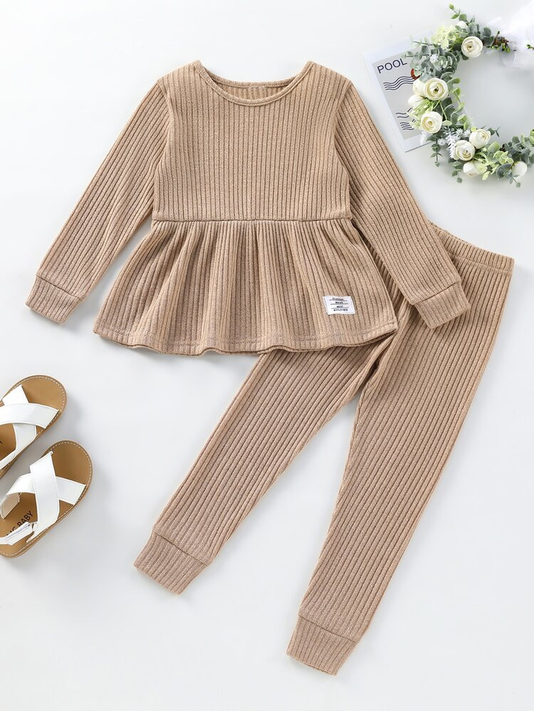 Toddler Girls Patch Detail Peplum Top & Leggings | SHEIN