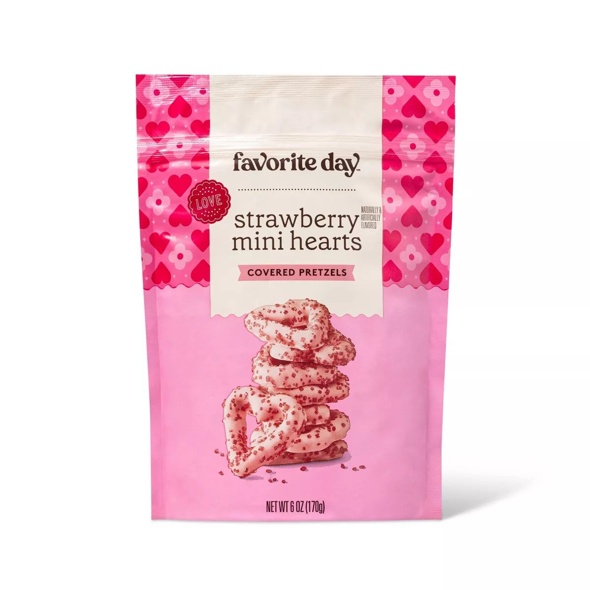 Valentine's Pink Strawberry Flavored Heart Shaped Pretzels with Red Sugar Crystals - 6oz - Favori... | Target