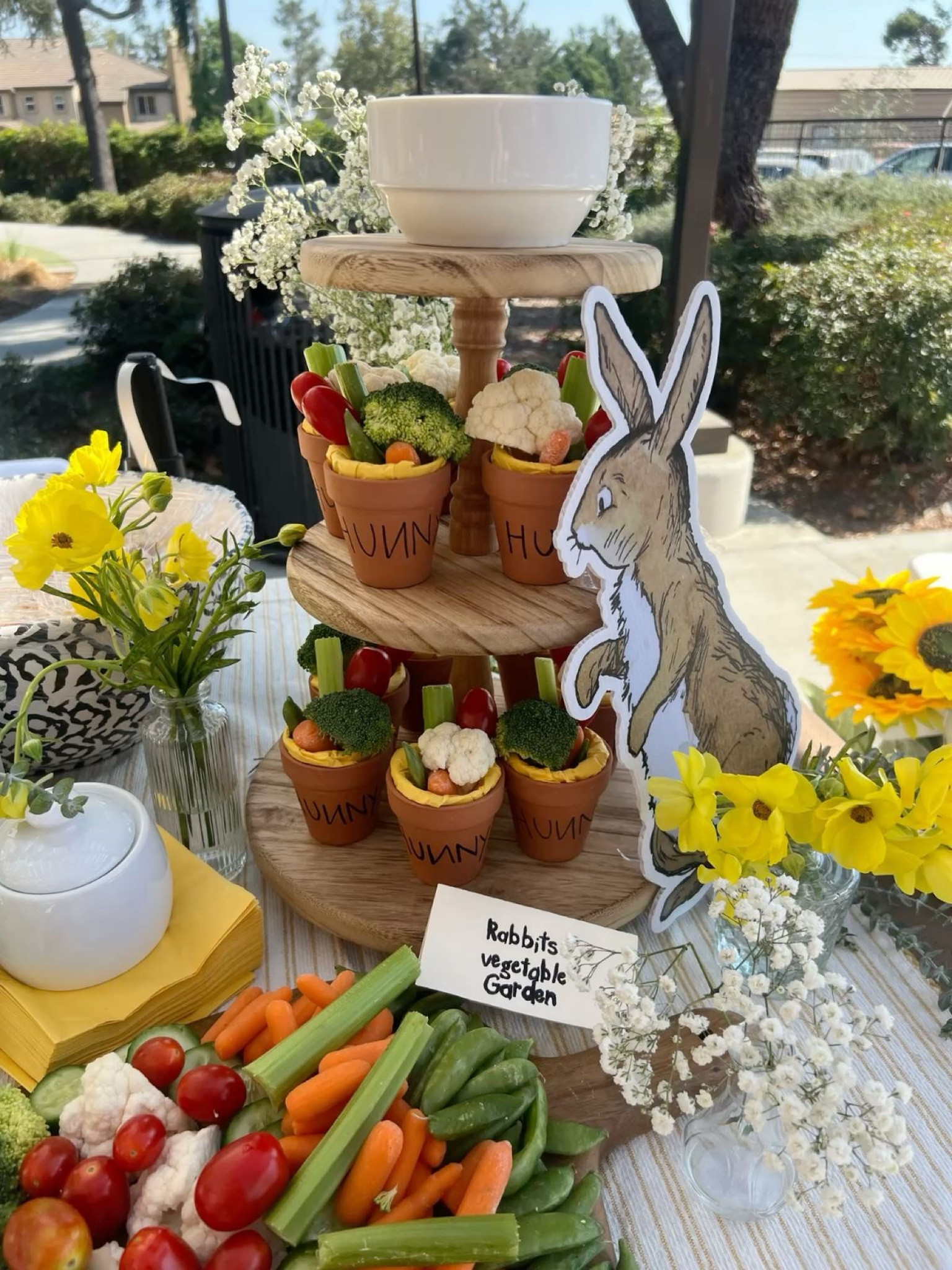 Classic Winnie the Pooh Party grazing table Foods. Rabbit’s Vegetable Garden  