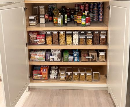 A well-organized pantry not only is aesthetically pleasing, but can make a world of a difference on how you grocery shop. When you can see what you have, it helps you buy less excess and provides the ease of making your shopping list! We love The Home Edit line for pantry’s because they’re slim and the small containers are great for stacking. The larger bins also come with handles and removable dividers which is great to easily pull in and out.

#LTKhome #LTKfamily