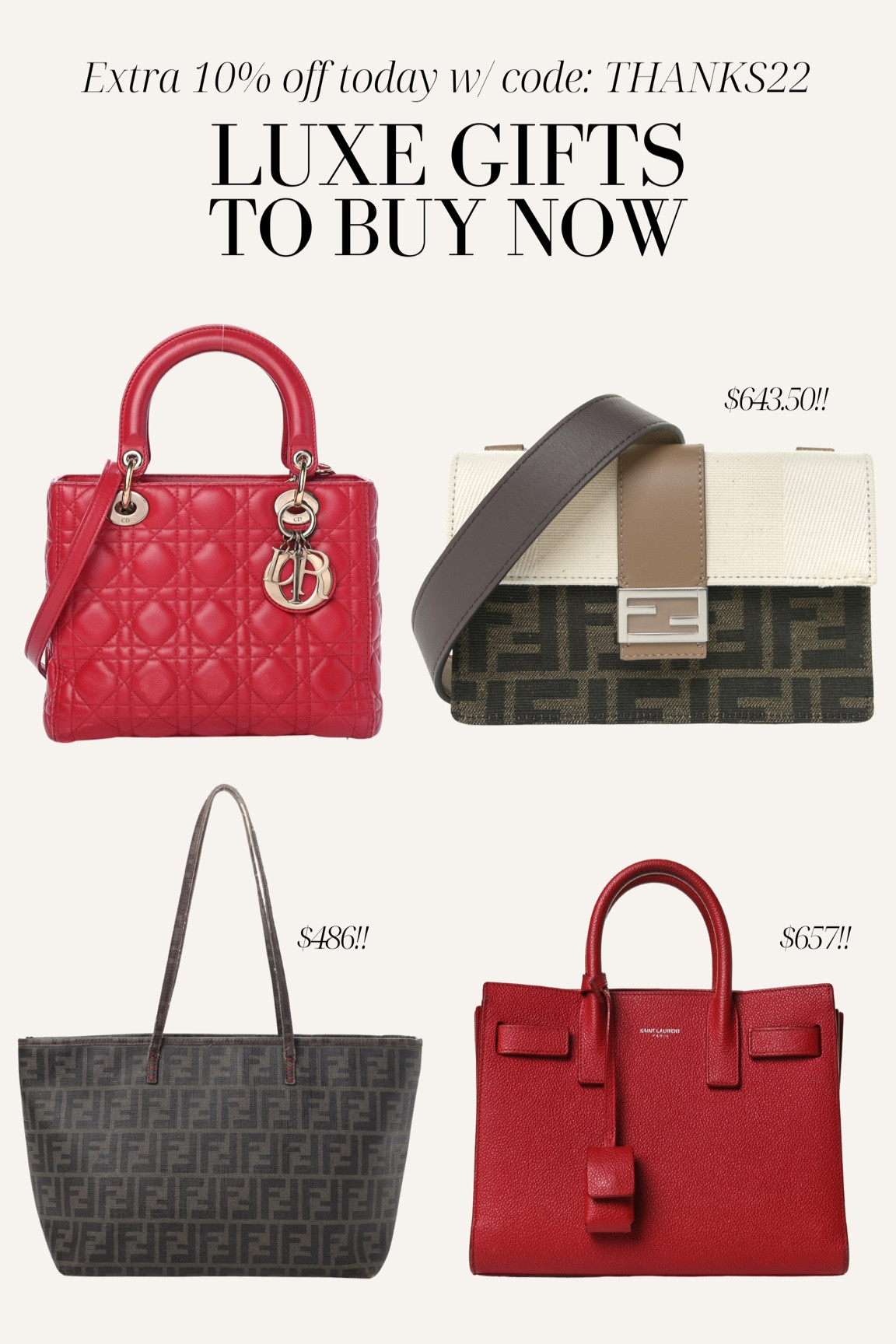 Luxe gifts to buy NOW! Extra 10% off with code THANKS22

Designer bag, designer sale, designer purse, splurge worthy gifts, Christian Dior, Fendi

#LTKitbag #LTKHoliday