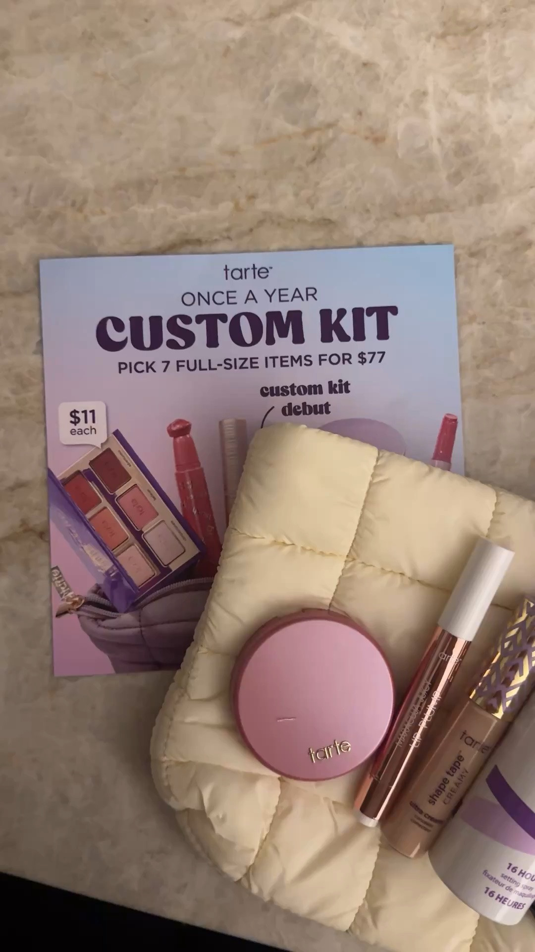 Tarte once a year sale is unreal. 7 items for $77. The mascara and concealer alone cost more than that and those two are ON REPEAT for me. I wear light sand in the concealer. You can customize it however you like :)